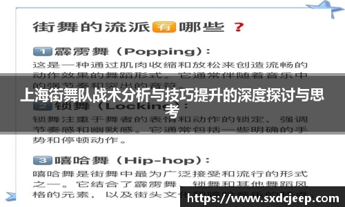 上海街舞队战术分析与技巧提升的深度探讨与思考